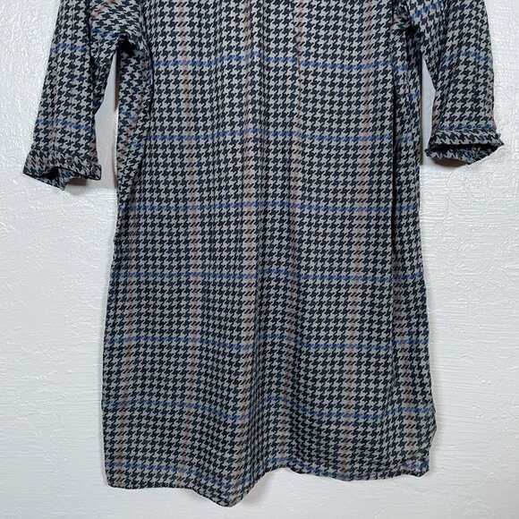 G-Star Raw Women L Black Gray Houndstooth Tunic Blouse 1/2 Button Front - Picture 7 of 9